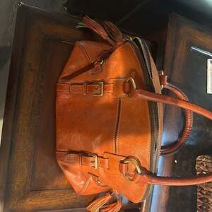 Dooney & Bourke Florentine Domed Buckle Satchel in Natural Brown Italian Leather